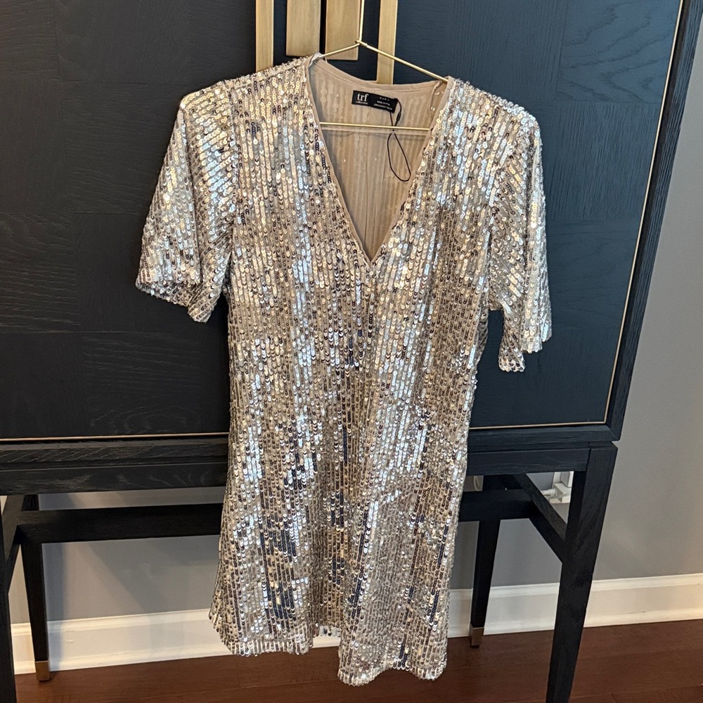 Zara Silver Sequin V-Neck Tunic